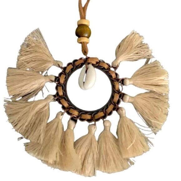 Boho Chic Cowrie Shell & Tassel Long Pendant Necklace - Hippie Bohemian Earthy - Picture 1 of 12